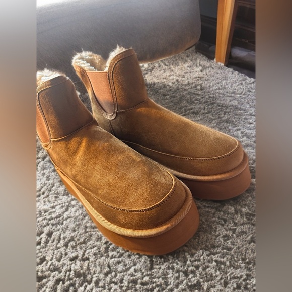 NEW Women’s Chestnut Slip On Suede Platform Mini Ankle Chelsea Boot Size 10 - Picture 9 of 9